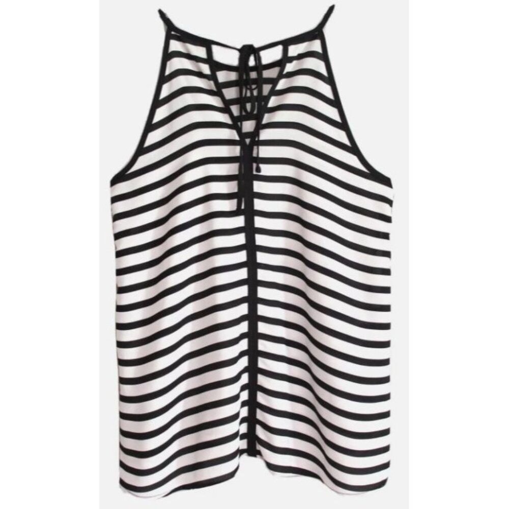 Monteau Los Angeles Black & White Stripe Tie Back Sleeveless Tank Top Size Small - Picture 11 of 16